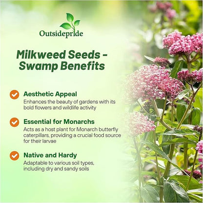 Outsidepride Swamp Milkweed Seeds - 1000 Pcs Perennial, Heat & Humid Tolerant, Pollinator-Friendly Wildflower Seeds, Ideal for Monarch Butterflies, Cut Flowers, Borders, or Meadows