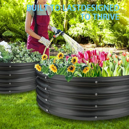 36-Inch Round Galvanized Steel Fire Ring/Fir Pit for Outdoor,Durable Round Galvanized Steel Raised Garden Bed for Planting- 3×3×1FT,0.8MM Thick (36 ins Diameter x 12 ins high, Black)