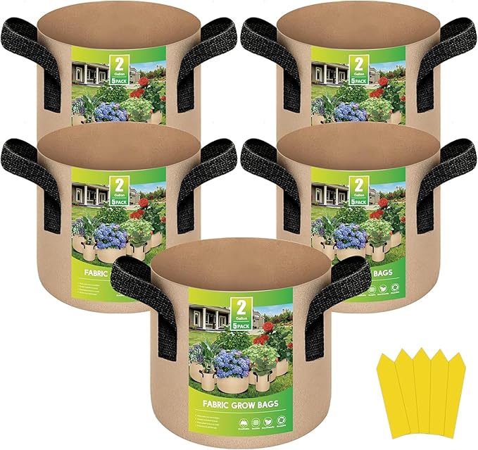 YSSOA 5-Pack 2 Gallon Grow Bags Heavy Duty Thickened Nonwoven Aeration Fabric Pots with Handles, Cloth Pots for Plants, Vegetable, Flower, Tomato Potato