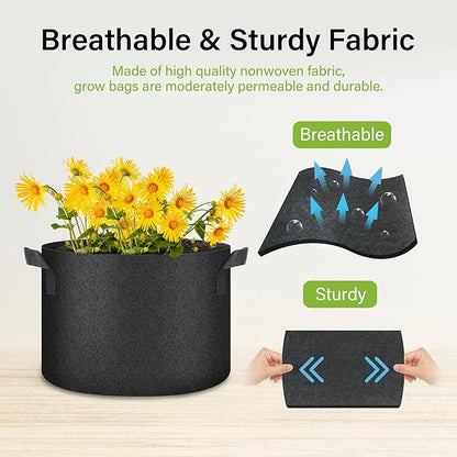 HealSmart Plant Grow Bags 10 Gallon, Tomoato Planter Pots 10-Pack with Handles, Aeration Nonwoven Fabric, Heavy Duty Gardening Planter for Vegetable, Herbs and Flowers, Black 2024 Version