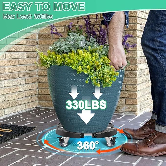 sanyi Plant Caddy with Wheels Heavy Duty, 15-21" Adjustable Plant Stand with Wheels, Large Plant Dolly Cart for Vertical Garden Tower, Vertical Planters, Patio Umbrella Base, Plant Pots, Trash Can