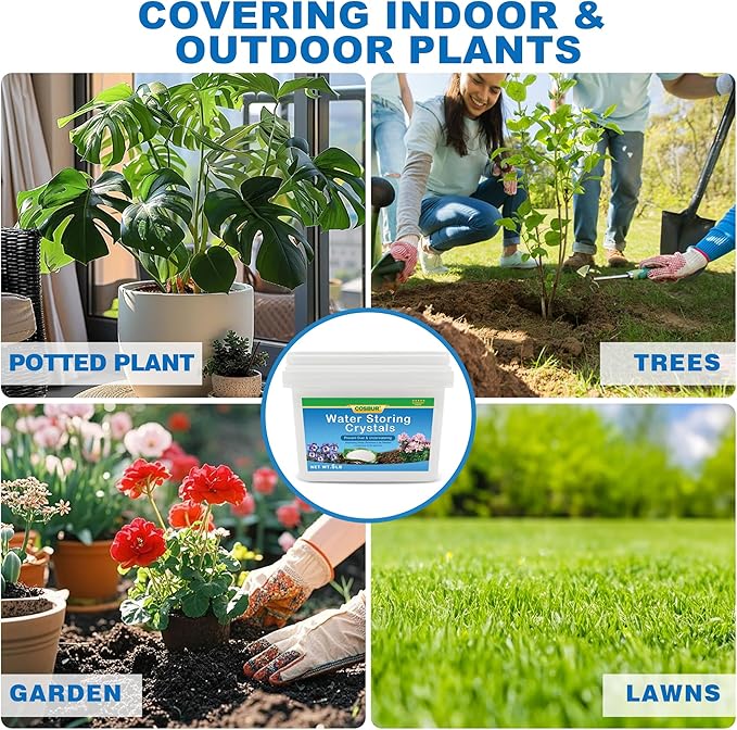 5LB Water Storing Crystals for Indoor Plants, Soil Moisture Control Water Gel Beads with Spoon, Super Absorbent Polymer for Potting Soil, Prevent Overwatering & Drought Stress