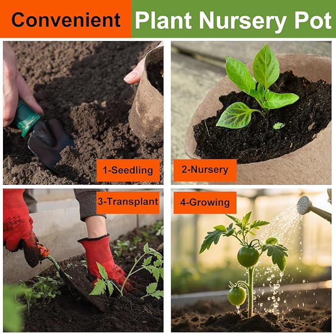 132 Pack Peat Pots, 4 Inch Plant Starter Round Nursery Pot with Drainage Holes, Seedling Nursery Box, Seed Starting Tray, Bulk Garden Germination Paper Pulp Container with 132 Plant Labels