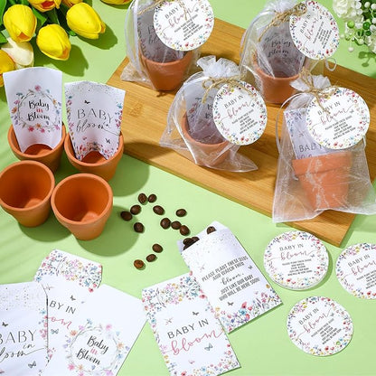 Baby Shower Party Favors Baby in Bloom Envelopes Seed Packets Include 24 Mini Terracotta Pots Seed Packets 24 Self Adhesive Envelopes Thank You Tags Gifts for Party(Wildflower)