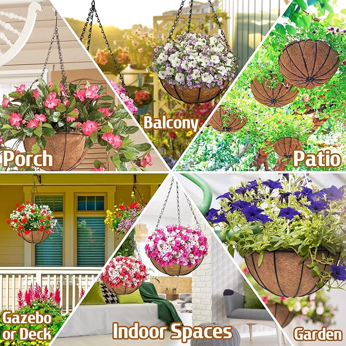 ZeeDix 3 Pack 16 Inch Large Hanging Baskets for Plants Outdoor with Coconut Liners Replacement, Hanging planters Baskets with Natural Coco Liner for Outdoor Indoor Planters Flowers Vegetables
