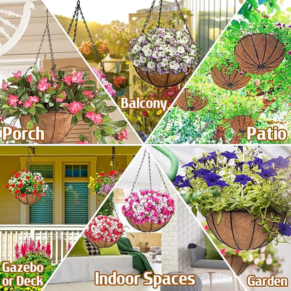 ZeeDix 12 Inch Hanging Baskets for Plants, 2 Pack Metal Round Hanging Planter with Coconut Liners Replacement, Hanging Flower Pots for Outdoor Indoor Plants Flowers Vegetables
