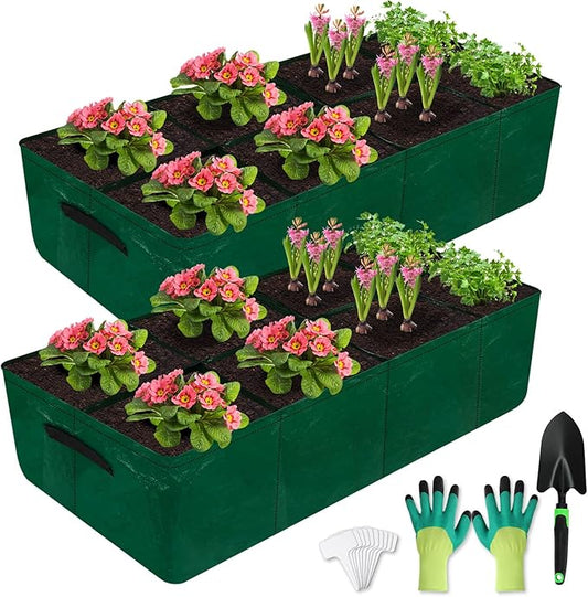 Caffox 2 Pack Fabric Raised Garden Bed, 4x2x0.8ft Plant Grow Bags for Flowers and Vegetables, 94 Gallon