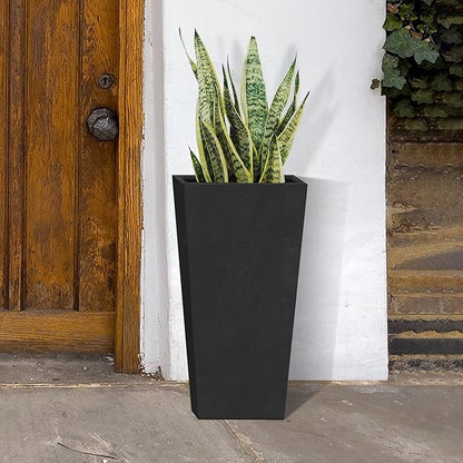 Kante 28" H Concrete Tall Tapered Planter, Large Outdoor Indoor Garden Plant Pot with Drainage Hole and Rubber Plug Home and Patio, Burnished Black Finish
