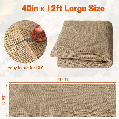 Burlap Fabrics Roll Natural Jute Burlap Garden Tree Wrap Outdoor Weed Barrier DIY Fall Halloween Craft Winter Frost Plant Landscape Blankets Cloth for Plant Gardening Shrubs (40in*12ft)