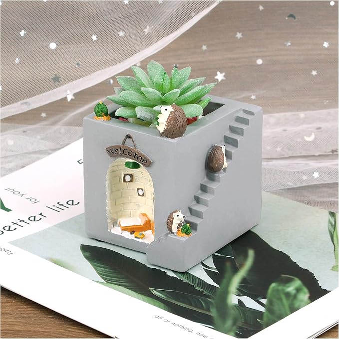 Segreto Creative Stairs Flower Pots Resin Planter Plants Vase with Drainage for Succulent Planting Pot(Hedgehog)