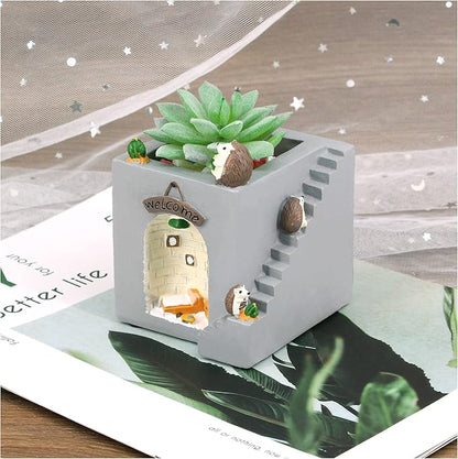 Segreto Creative Stairs Flower Pots Resin Planter Plants Vase with Drainage for Succulent Planting Pot(Hedgehog)