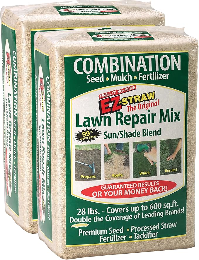 EZ Straw Lawn Repair Mix – Sun/Shade Blend – Combination Seed, Mulch, Fertilizer (28 lb. Covers 600 sq. ft.)