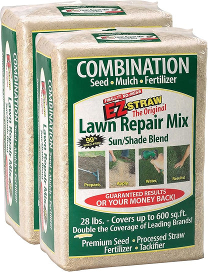 EZ Straw Lawn Repair Mix – Sun/Shade Blend – Combination Seed, Mulch, Fertilizer (28 lb. Covers 600 sq. ft.)