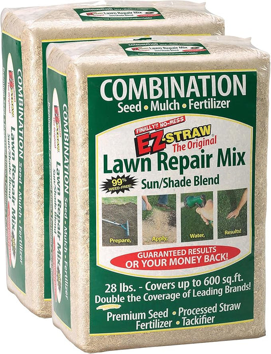 EZ Straw Lawn Repair Mix – Sun/Shade Blend – Combination Seed, Mulch, Fertilizer (28 lb. Covers 600 sq. ft.)
