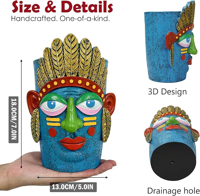 Unique Plant Pots - Abstract Picasso Face Flower Pot, Funky Planters for Indoor Plants, Cool Head Planter for Outdoor Garden & Home Decor