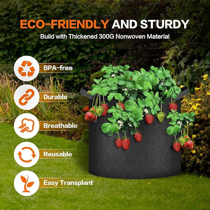 iPower 12-Pack 7 Gallon Grow Bags Heavy Duty Thickened Aeration Nonwoven Fabric Pots with Nylon Handles, for Planting Vegetables, Fruits, Flowers, Black New