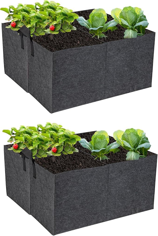 2-Pack 4 Grids Fabric Grow Bags, 2x2x1ft Thickened 400G Nonwoven Fabric Raised Garden Beds with Handles - Indoor Outdoor Planters for Vegetables, Herbs, Flowers
