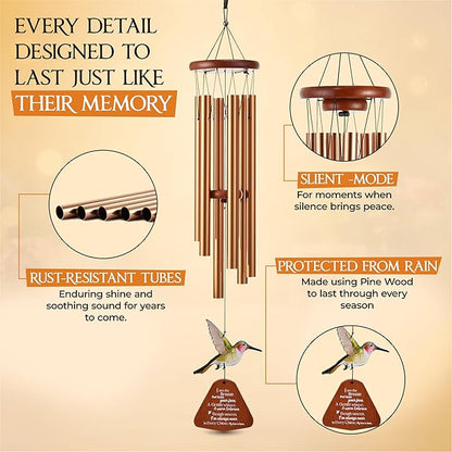 32 Inch Hummingbird Memorial Wind Chimes Outdoor, Sympathy Gifts for Loss of Loved One, Memorial Gifts for Loss of Mom, Sympathy Wind Chimes for Mother, Father, Brother, Sister
