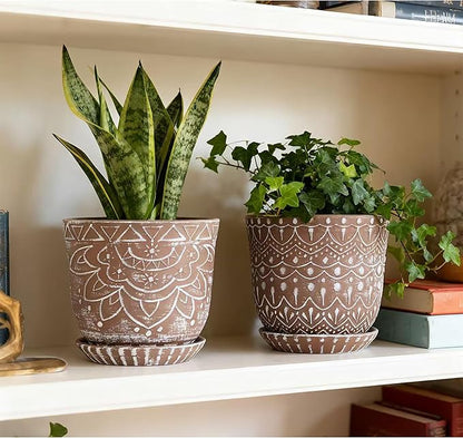 Gepege Ceramic Planter, 6 Inch Plant Pot with Drainage Holes and Saucers for Indoor Plants, Birthday for Women Mom