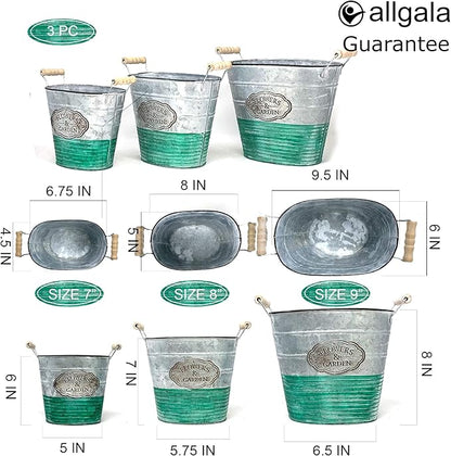 allgala Galvanized Planter Pot Indoor and Outdoor Decoration-Oval-3-PC-HD88307