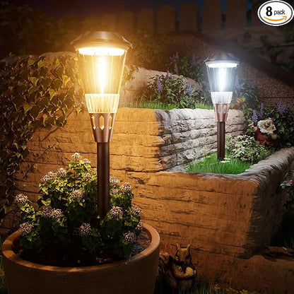 Solar Pathway Lights Outdoor, 8 Pack Bright 2-in-1 Warm&Cold Solar Lights Outdoor, IP65 Waterproof Garden Lights Solar Powered Walkway Lighting Outside for Yard Driveway Path Patio Landscape