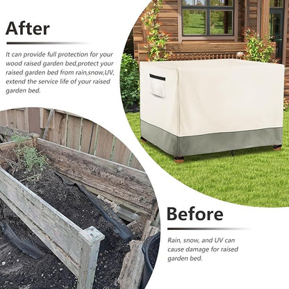 Outdoor Raised Garden Bed Cover,Heavy Duty 600D Waterproof Elevated Wood Planter Box Stand Cover for Winter,48"L x 24"Wx 30"H Inch(Beige & Green,Covers Only)