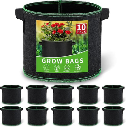 5 Gallon Grow Bags, 10 Pack Heavy Duty Aeration Fabric Pots,Thickened Nonwoven Fabric Pots with Handles,Reusable Plant Bags for Vegetable, Fruits, Flowers, Plants