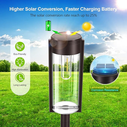 LETMY Solar Pathway Lights Outdoor, New Upgraded 6 Pack Solar Outdoor Lights, IP65 Waterproof Auto On/Off Solar Garden Lights Solar Powered Landscape Path Lights for Yard Lawn Patio Walkway