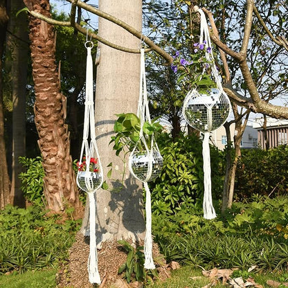 Disco Ball Planter, 8" Silver Disco Ball Planter, Disco Ball Plant Hanger with Hanging Rope, Hanging Chain, Hook, Circle and Extra Mirror Pieces