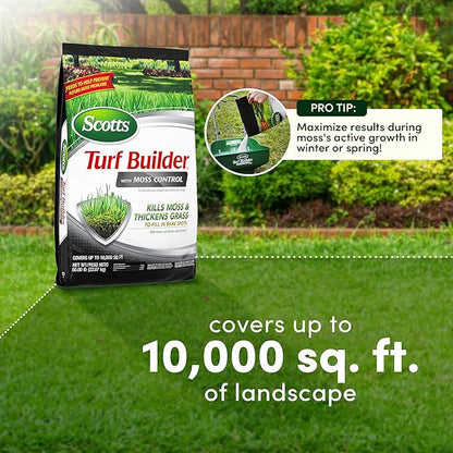 Scotts Turf Builder with Moss Control, Moss Killer and Lawn Fertilizer, Covers Up to 10,000 sq. ft., 50 lbs.