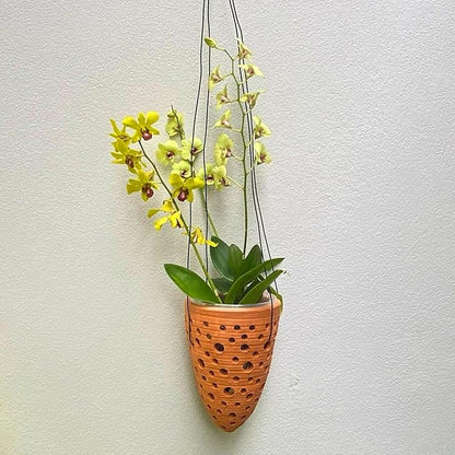 2 Terracotta Rocket Shaped Orchid Pots with Holes for Small Plants, Hanging Clay Orchid Planters for Outdoors