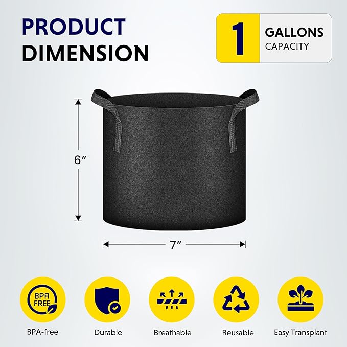 iPower 20 Pack 1 Gallon Grow Bags, Garden Planting Nonwoven Fabric Pots with Reinforced Handle, Heavy Duty and Aeration Planter Pot for Tomato, Fruits, Vegetables and Flowers, 20 Labels Included