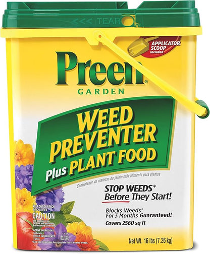 Preen Garden Weed Preventer Plus Plant Food - 16 lb. Pail - Covers 2,560 sq. ft.