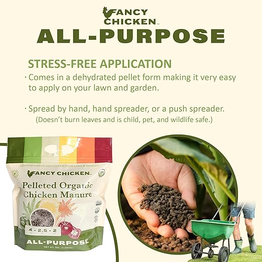 All-Purpose Manure - 5lbs Pelleted Dried Organic Chicken Manure | All-Natural Plant Food | Ideal for Vegetables Plants Fruits Trees Lawn Gardening & Farming | USDA Organic (2 Pack)