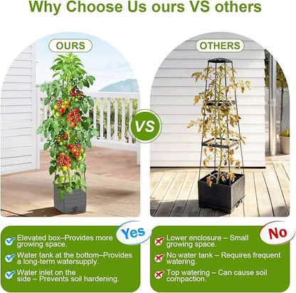 2 Pack Raised Garden Bed Tomato Planter with Trellis, 57" Tomato Cage Plant Support Planters, Self-Watering Planter for Tomatoes Climbing Plants Vegetable Vine Flowers Outdoor & Indoor
