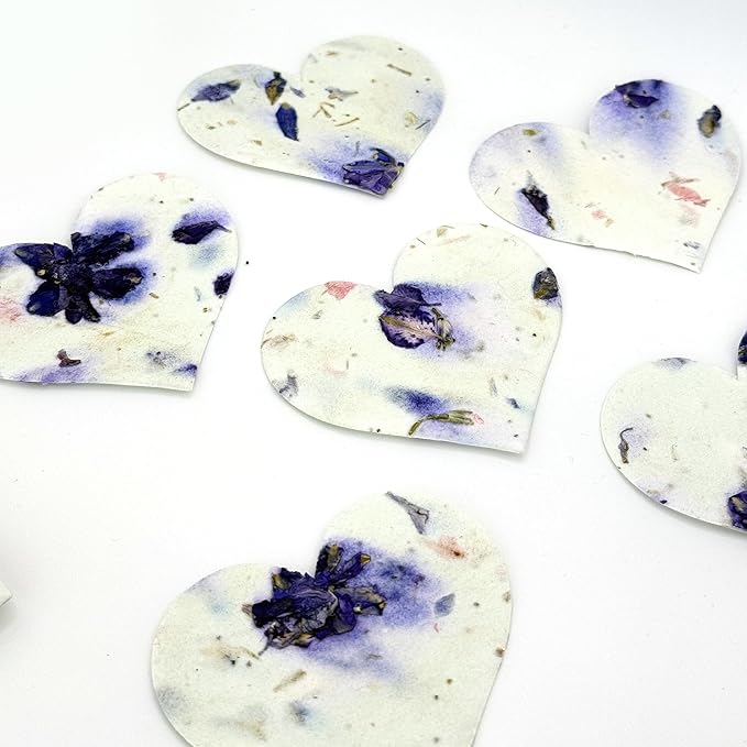 50pcs Large Purple Heart Seed Paper – Plantable & Writable Wildflower Seed Paper, Gift for Mom This Mother’s Day, Use for Shower Favors, Weddings, Heart Party Favors or Life Events