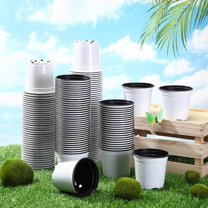 Havawish 150 Pcs 4 Inch Plastic Nursery Pots Seedling Starting Pots with Drainage Holes Thicken Flower Planters Seed Starting Indoor Outdoor for Seedling Cutting Transplanting (White)