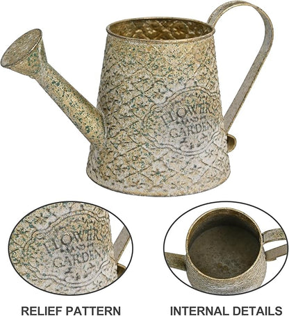 Vintage Green Metal Flower & Garden Watering Can, Rustic Farmhouse Decorative Watering Pot Planter for Home Patio Backyard Outdoor Plant Care