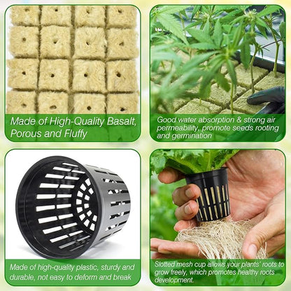 Halatool 36PCS 1.2-Inch Rockwool Cubes with 30PCS 2-Inch Net Cups for Hydroponics Great Hydroponic Kit for Cuttings Clone Plant Propagation Seed Starting & Soilless Cultivation