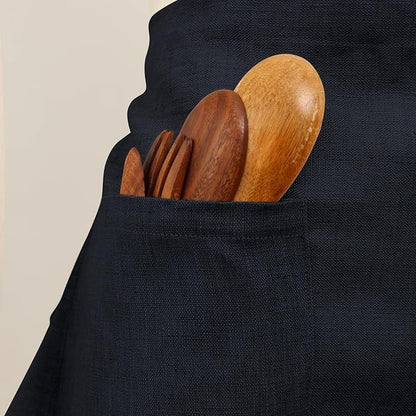 Pure Linen Cross Back Apron Dress, Adjustable Waist & 2 Pockets. Unisex Kitchen & Server Apron, 26.5"x33.5".