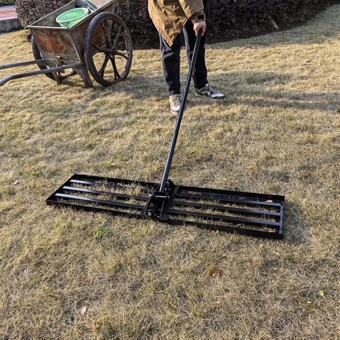 Lawn Leveling Rake, 42” x 10” Leveling Rake，Lawn Leveler w/ 72” Long Non-Slip Handle, Level Lawn Tool for Grass, Golf Field, Level Soil or Dirt Ground