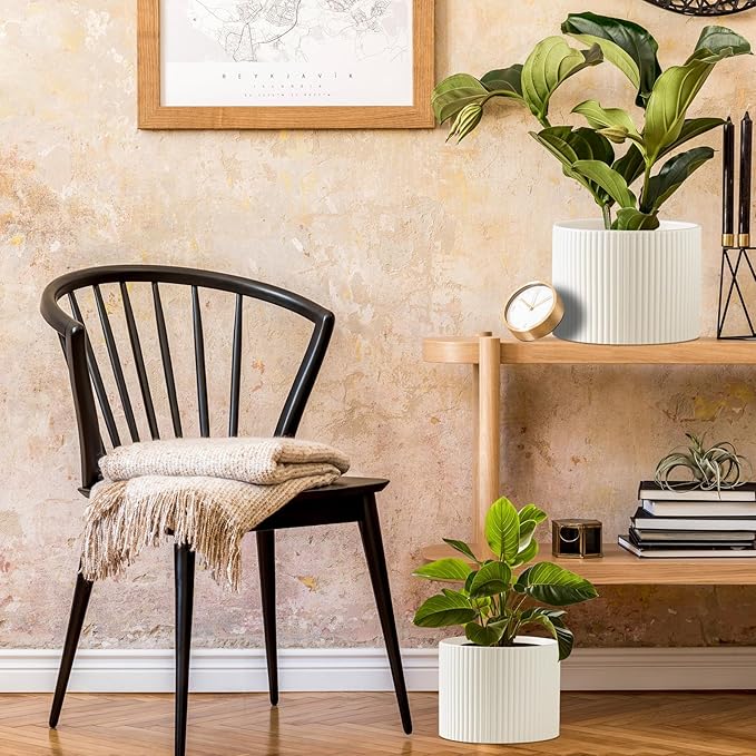 Ceramic Plant Pots, 8.1 + 6 Inch Planters for Indoor Plants, Modern Flower Pots for Plants with Drainage, Medium Cylinder Flower Pots for Indoor Plants, House Plants, Matte White