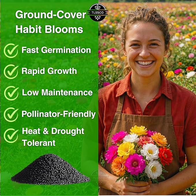 24500+ Moss Rose Seeds, Pack for 2026 USA Premium Non-GMO Flower Seeds Annual Flower for Ground Cover - Heat & Drought Tolerant Moss-Rose Purslane, Eleven O'clock