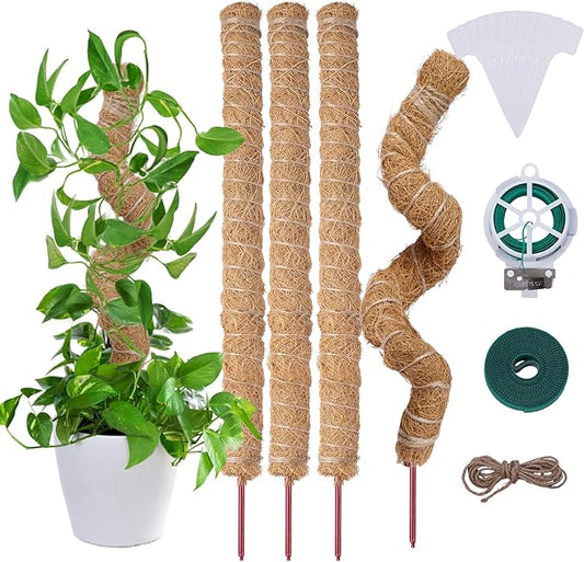 4 Pcs Bendable Moss Pole for Monstera Plant Support，24 Inch Handmade Coir Pole Stick for Climbing Plants Indoor Plant Stakes for Potted Plants to Grow Upwards