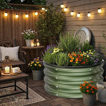 ZXZYHFTY Round Galvanized Raised Garden Bed kit,Green Outdoor Garden Raised Planter Box, Round Large Metal Raised Garden Beds for Vegetable 2 * 2 * 1ft 2 Pcs