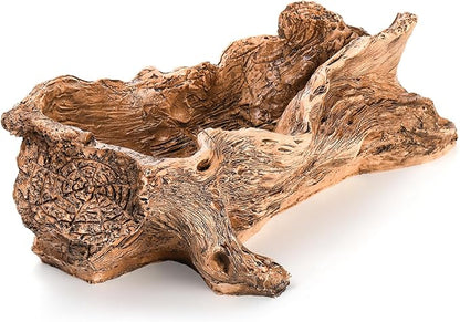 Tebery Artificial Driftwood Stump Log Planter Vintage Cactus Container with Drainage Hole, Creative Imitation Sculpture Resin Succulent Flower Pot for Herb, Strawberry, Small Plants