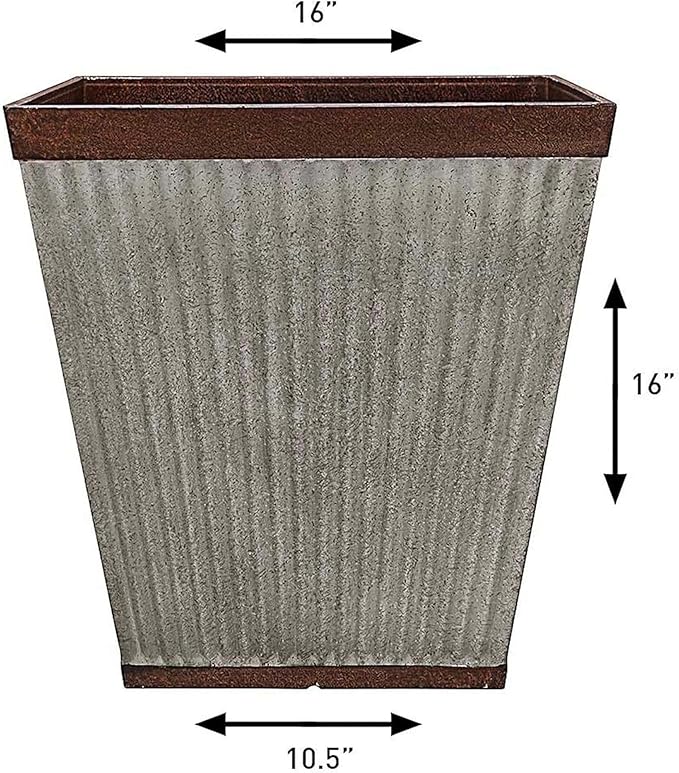 Southern Patio HDR 046851 16 inches Square Rustic Plastic, Indoor, Outdoor Garden Planter, Urn Pot for Flowers, Herbs, Galvanized