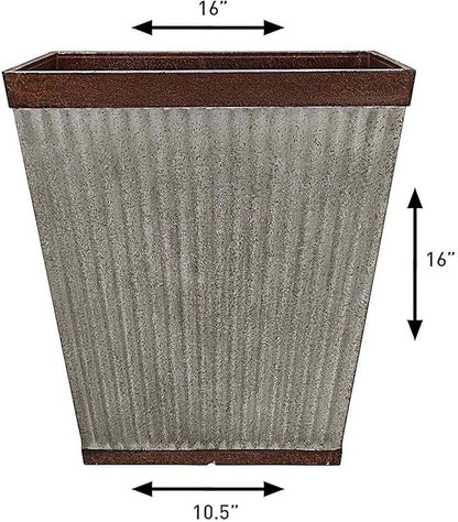 Southern Patio HDR 046851 16 inches Square Rustic Plastic, Indoor, Outdoor Garden Planter, Urn Pot for Flowers, Herbs, Galvanized