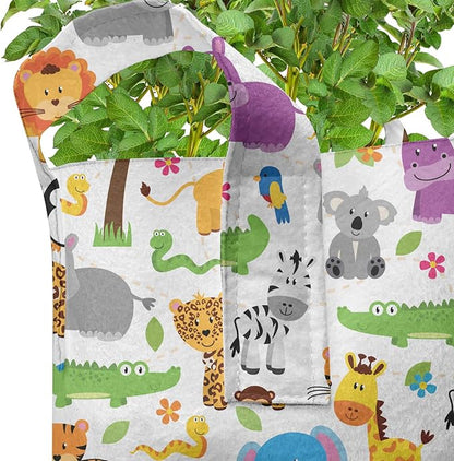 Lunarable Animals Grow Bags 5-Pack, Jungle and Zoo, Heavyduty Fabric Pots with Handles for Plants, Grey Purple