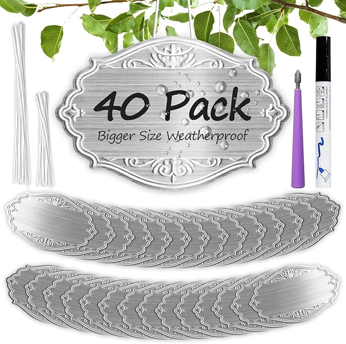 40PCS Plant Labels,Bigger Size Aluminum Metal Plant Tags Plant Label for Outdoor Garden Waterproof,Silvery Plant Name Tags for Tree,Vegetables,Herbs